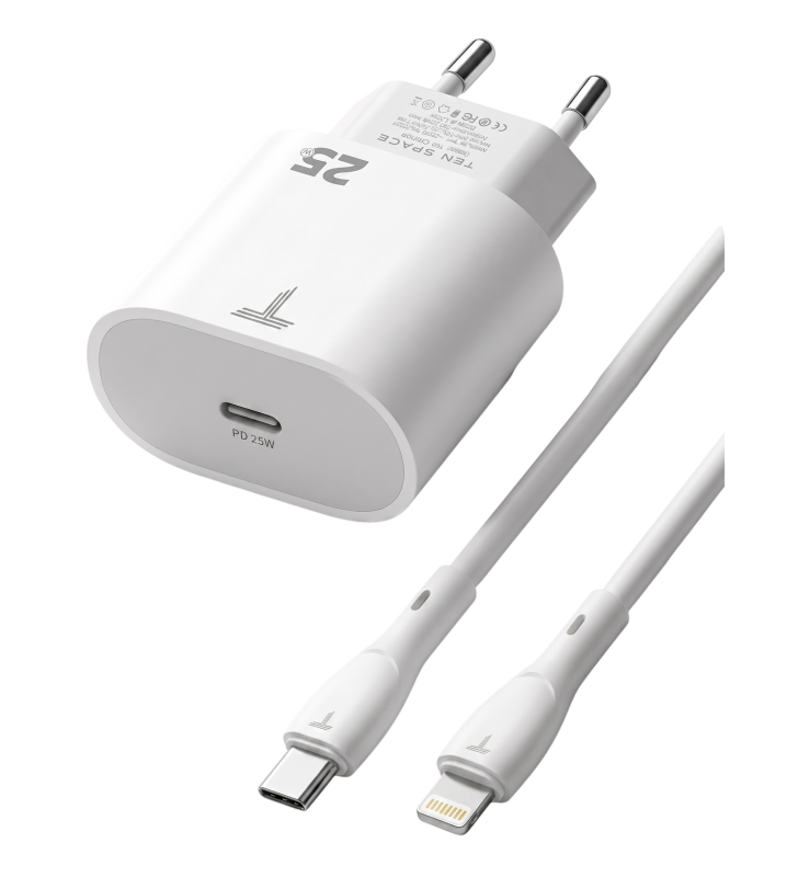 Chargeur rapide Ten Space 25W USB TYPE C - Lightning  PD3.0 / Blanc