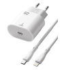Chargeur rapide Ten Space 25W USB TYPE C - Lightning  PD3.0 / Blanc