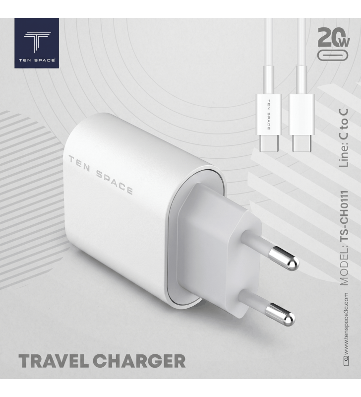 Chargeur Ten Space 20W USB TYPE C-TYPE C PD3.0 / Blanc