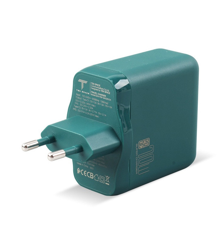 Chargeur rapide Ten Space GAN 70W USB TYPE C + USB-A / Vert
