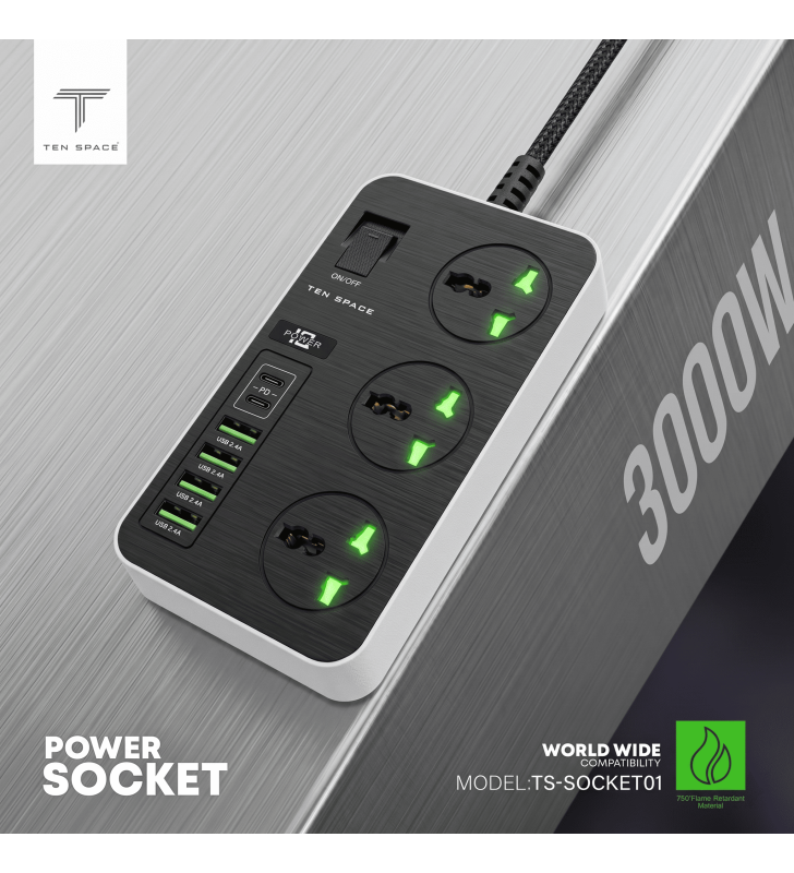 Multiprise TEN SPACE 3000W 16A USB