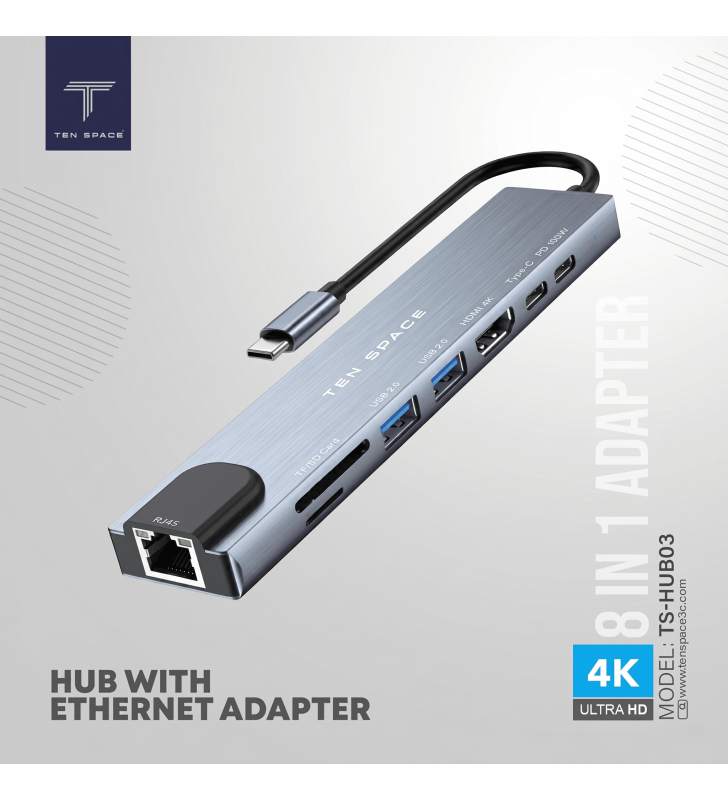 Station d'accueil Ten Space 8en1 Type-C / PD 3.0 / 100W