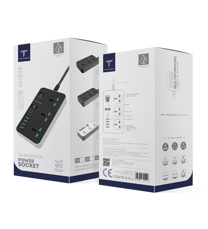 Multiprise TEN SPACE 3000W 16A USB
