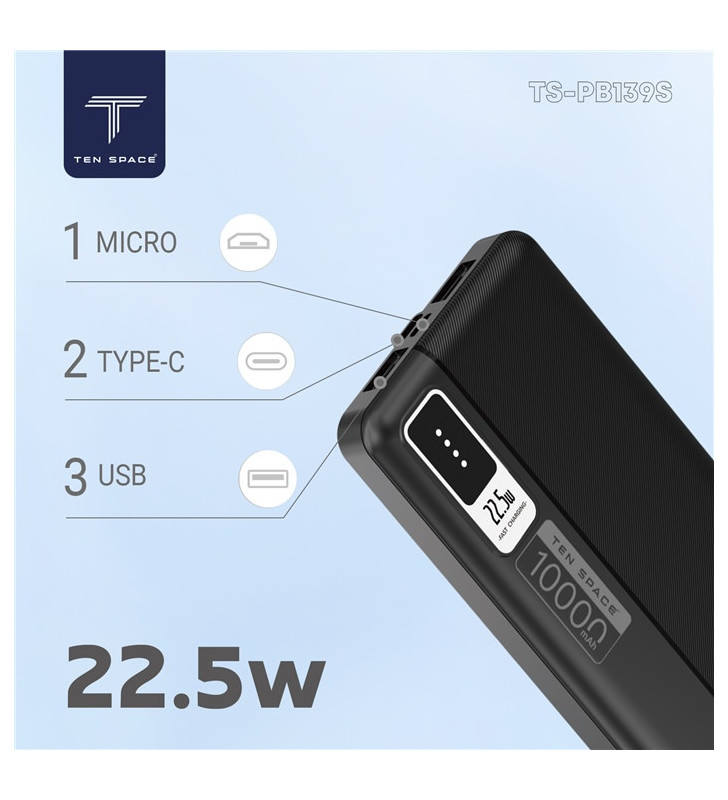 Power Bank Ten Space 10000mAh 22.5W / Noir