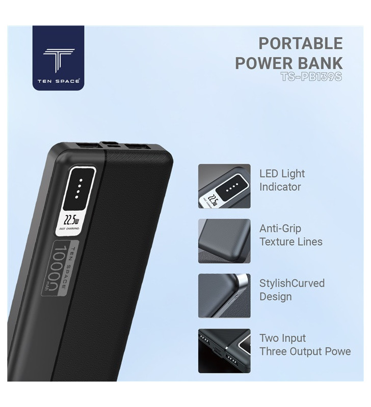 Power Bank Ten Space 10000mAh 22.5W / Noir