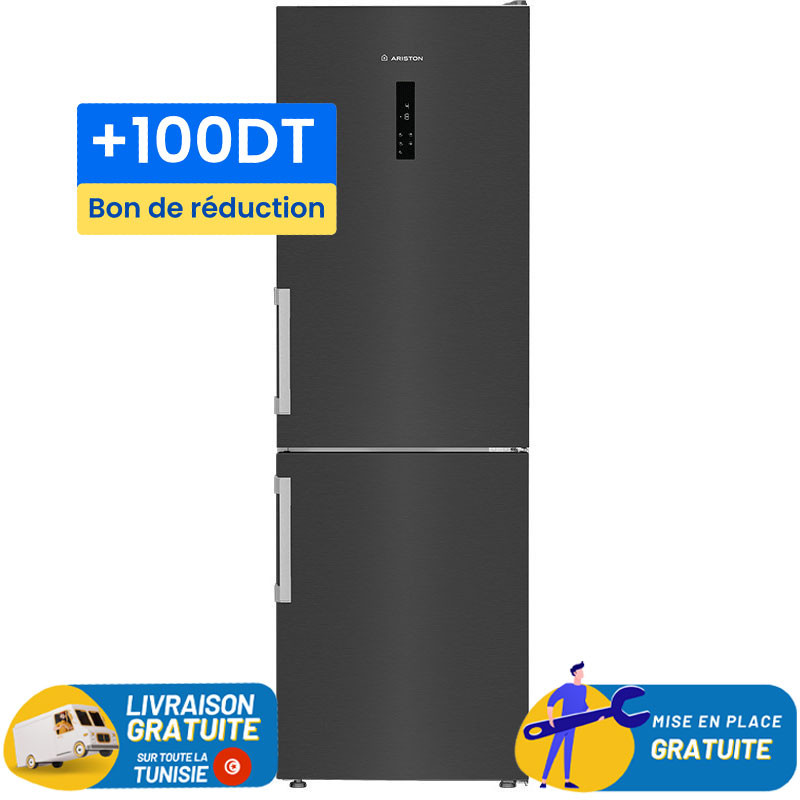 RÉFRIGÉRATEUR ARISTON COMBINE 316 Litres No Frost / INOX / avec afficheur + 100DT BON DE REDUCTION