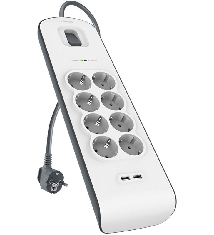 Multiprise BELKIN 6 prises avec ports USB x 2 / cordon d'alimentation 2M / Blanc