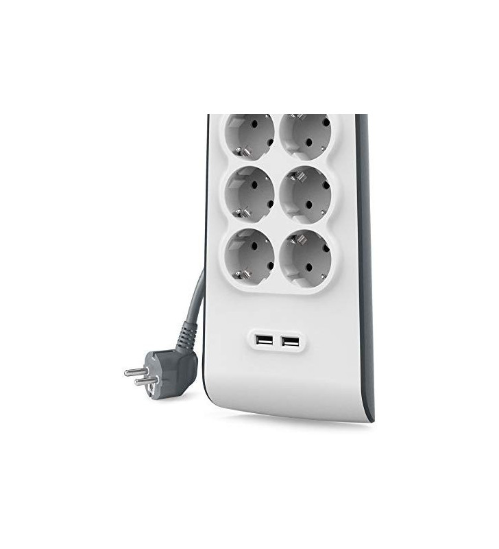 Multiprise BELKIN 6 prises avec ports USB x 2 / cordon d'alimentation 2M / Blanc