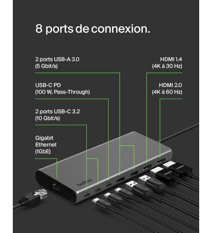 Station d'accueil BELKIN USB-C 8-en-1 double affichage