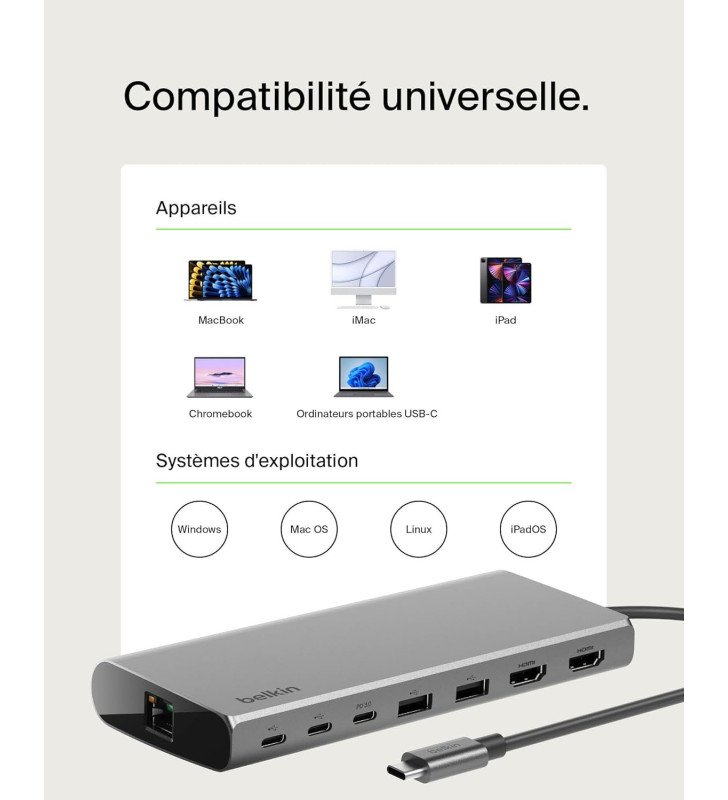 Station d'accueil BELKIN USB-C 8-en-1 double affichage