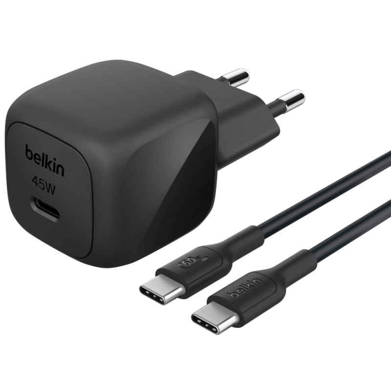Chargeur secteur BELKIN BoostCharge USB-C 45 W / câble USB-C vers USB-C / Noir