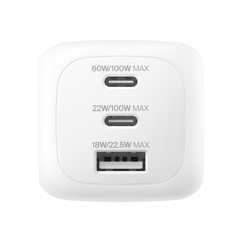 Chargeur secteur BELKIN BoostCharge Pro GaN 3 ports 100 W + kit de voyage / Blanc