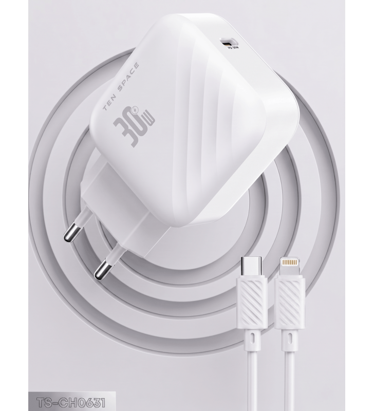 Chargeur Ten Space Type-C vers Lightning QC4 + PD30W / Blanc