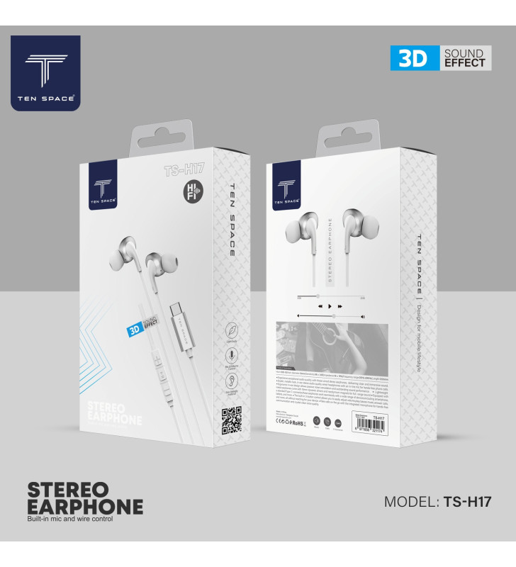Écouteur Filaire TEN SPACE TS-H17 / Blanc