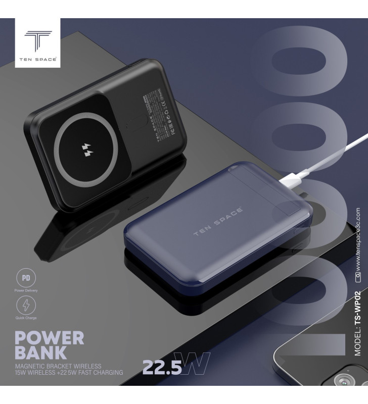 Power Bank Ten Space 10000mAh 22.5W mag-wireless 15W / Noir
