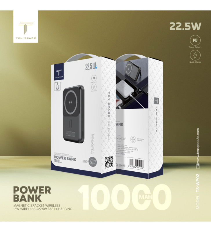 Power Bank Ten Space 10000mAh 22.5W mag-wireless 15W / Noir