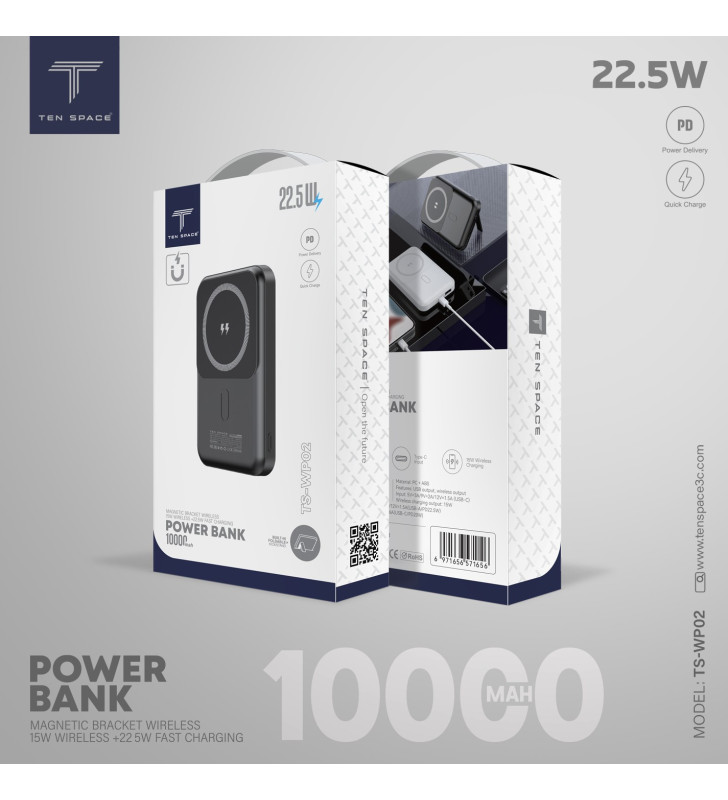 Power Bank Ten Space 10000mAh 22.5W mag-wireless 15W / Noir