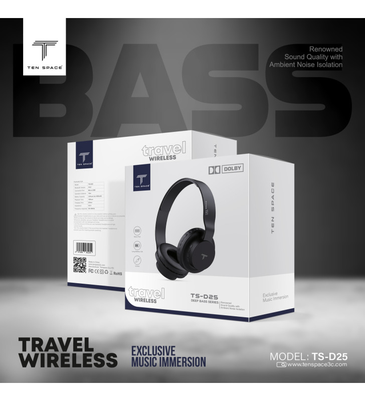 Casque Sans fil Ten Space Deep Bass Series  / Noir