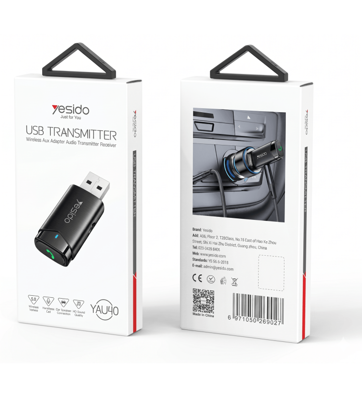 Adaptateur Bluetooth pour Voiture Yesido YAU40 / Noir