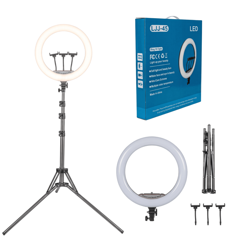 Selfie Ring Light 45CM avec Tripode 2M / Commande BT / Noir