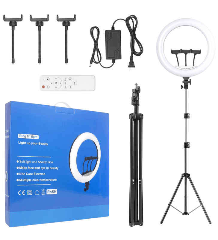 Selfie Ring Light 45CM avec Tripode 2M / Commande BT / Noir