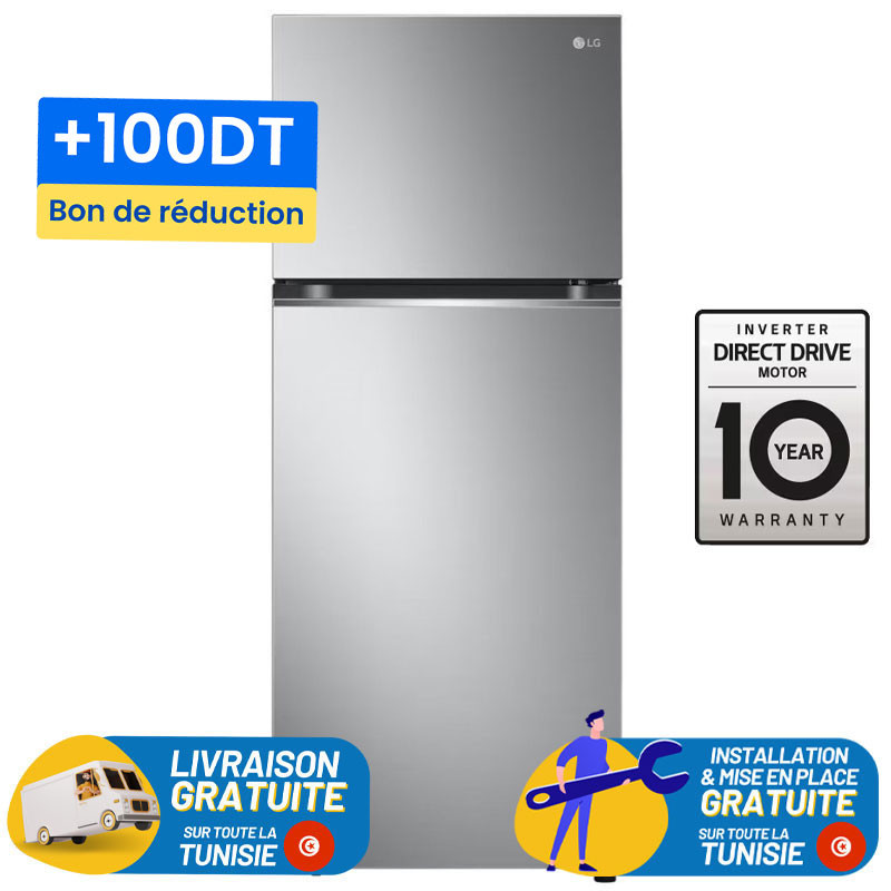 Réfrigérateurs Inverter LG  / 410 Litres / No Frost / Platinum Silver / + 100DT Bon de Réduction