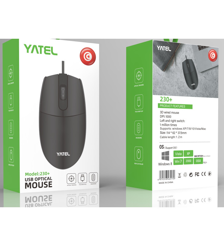 SOURIS FILAIRE YATEL OPTIQUE 230+ / NOIR