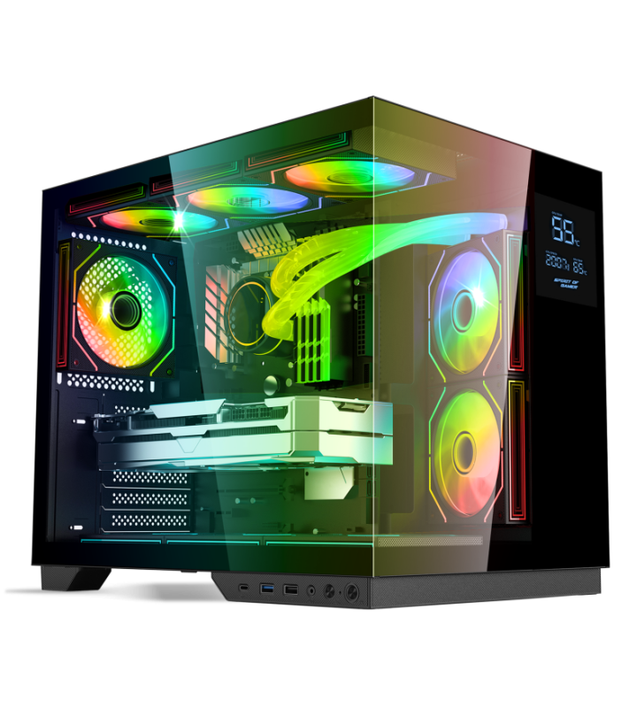 Boîtier Gamer Spirit of Gamer Viper CRX DARK / ATX LCD intégré / 6 Fan / ARGB / Noir