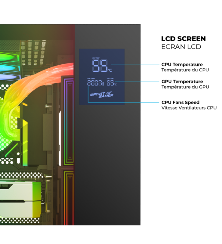Boîtier Gamer Spirit of Gamer Viper CRX DARK / ATX LCD intégré / 6 Fan / ARGB / Noir