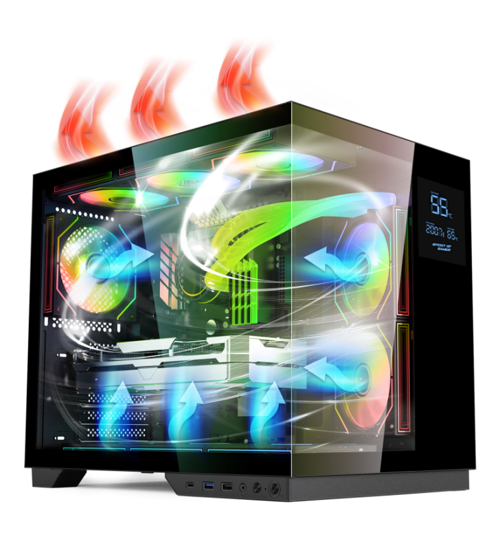 Boîtier Gamer Spirit of Gamer Viper CRX DARK / ATX LCD intégré / 6 Fan / ARGB / Noir