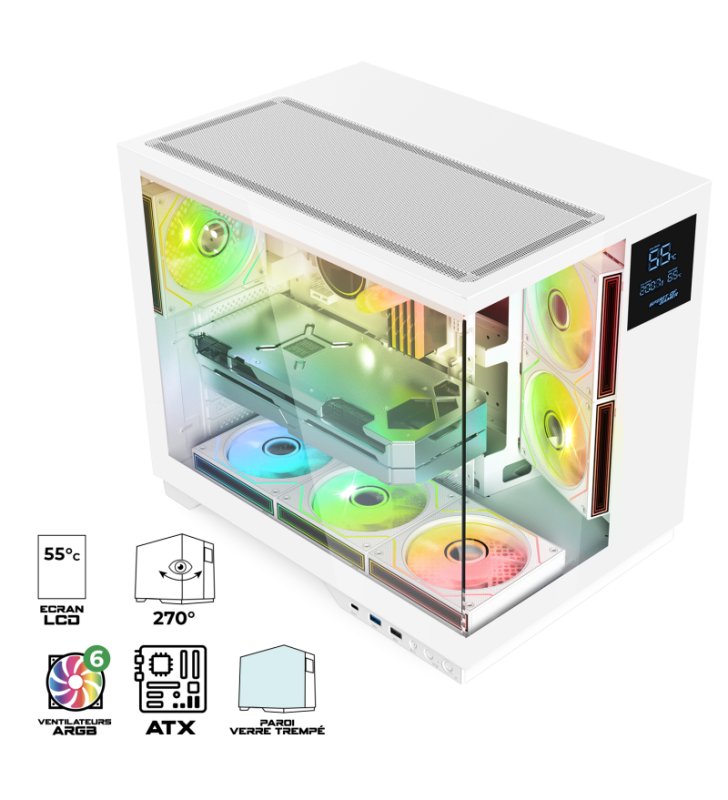 Boîtier Gamer Spirit of Gamer Viper CRX ARTIC / ATX LCD intégré / 6 Fan / ARGB / Blanc