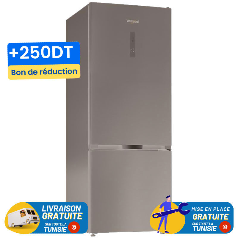 REFRIGERATEUR WHIRLPOOL NO FROST Combiné 6é sens 475 Litres / INOX avec Afficheur + 250 DT BON DE REDUCTION