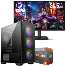 Setup Gamer Special Pc de Bureau Gaming / Ryzen 3 3200G / Vega 8 / 16 Go Avec Écran Gaming Cooler Master GA25FC 24.5" Full HD IPS / 120 Hz