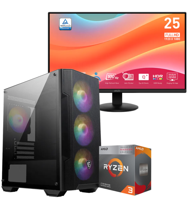 Setup Gamer Special Pc de Bureau Gaming / Ryzen 3 3200G / Vega 8 / 16 Go Avec Écran MSI Pro MP252L 24.5" Full HD IPS / 100 Hz