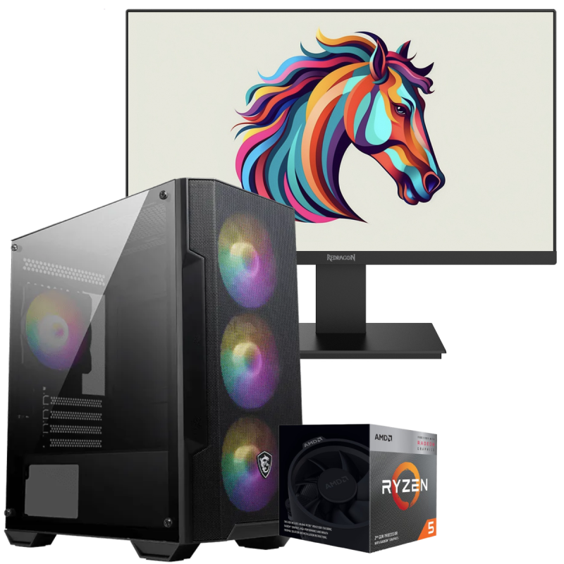 Setup Gamer Special Pc de Bureau Gaming / Ryzen 5 3400G / Vega 11 / 8 Go Avec Écran Gaming REDRAGON 21.5" FHD / 120 Hz