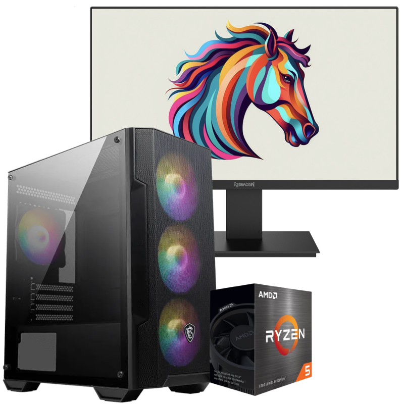 Setup Gamer Special Pc de Bureau Gaming / Ryzen 5 5655G / Vega 7 / 8 Go Avec Écran Gaming REDRAGON THUGGA 21.5" Full HD VA / 120 Hz