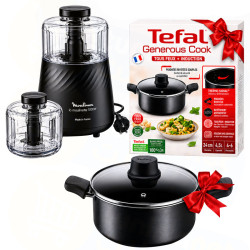 Moulinette MOULINEX 1000W avec Faitout avec Couvercle 24 cm TEFAL + Bol Gratuit Noir