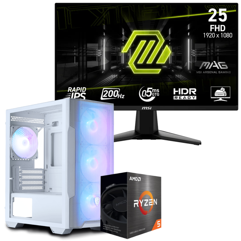 Setup Gamer Special Pc de Bureau Gaming / Ryzen 5 5600GT / Vega 7 / 16 Go Avec 	Écran Gaming MSI MAG 255F E20 24.5" Full HD IPS / 200 Hz
