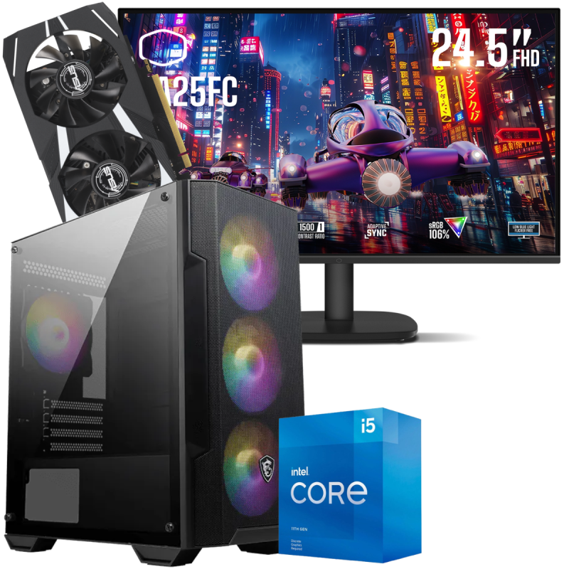Setup Gamer Special Pc de Bureau Gaming / i5-11400F / RTX 3050 6G / 16 Go Avec Écran Gaming Cooler Master 24.5" Full HD IPS / 120 Hz