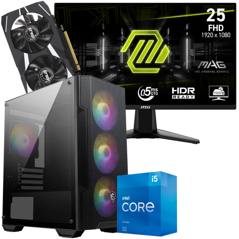 Setup Gamer Special Pc de Bureau Gaming / i5-11400F / RTX 3050 6G / 16 Go Avec Écran Gaming MSI MAG 255F E20 24.5" Full HD IPS / 200 Hz