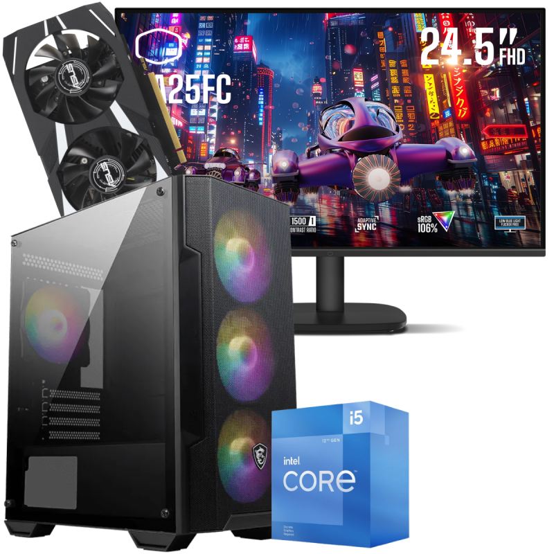 Setup Gamer Special Pc de Bureau Gaming / i5-12400F / RTX 3050 6G / 16 Go Avec Écran Gaming Cooler Master 24.5" Full HD IPS / 120 Hz