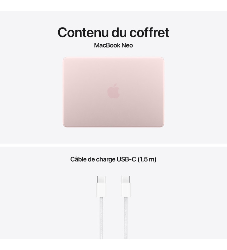 Apple MacBook Neo 13" A18 Pro 6core CPU 5core GPU 8Go/256 Go SSD / Rose poudré / Sans Adaptateur