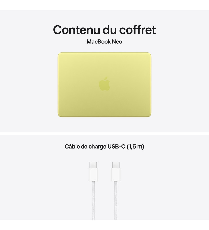 Apple MacBook Neo 13" A18 Pro 6core CPU 5core GPU 8Go/256 Go SSD / Jaune citron / Sans Adaptateur