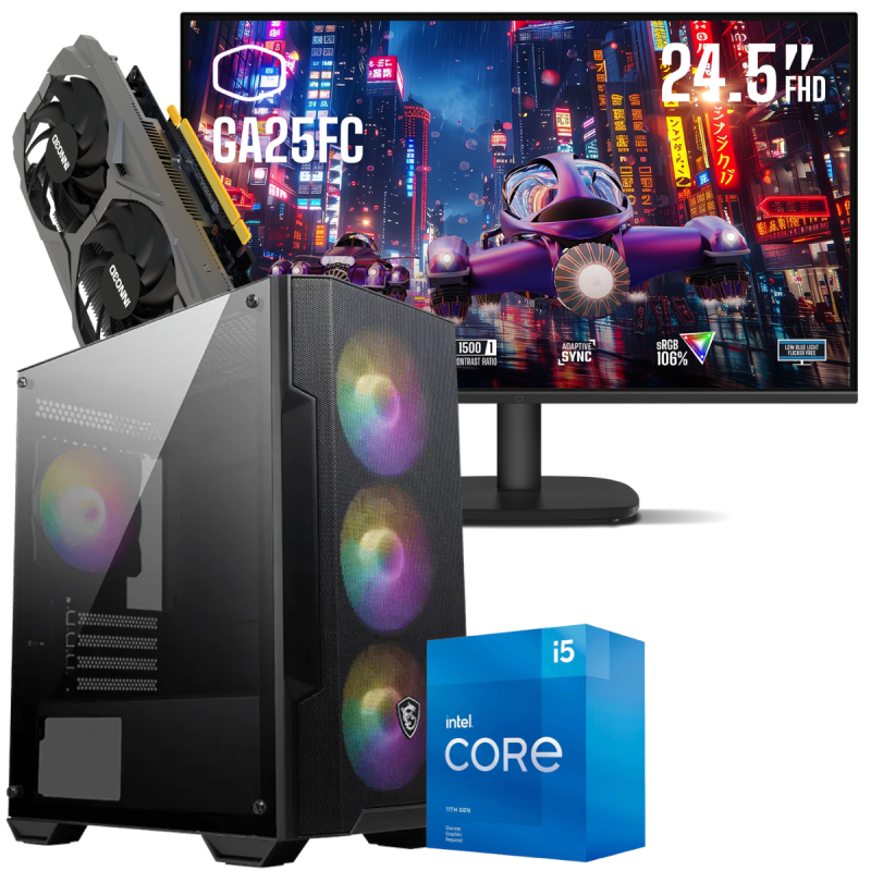 Setup Gamer Special Pc de Bureau Gaming / i5-11400F / GTX 1650 4G / 16 Go Avec Écran Gaming Cooler Master 24.5" Full HD IPS / 120 Hz
