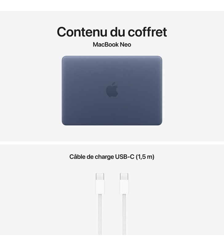 Apple MacBook Neo 13" A18 Pro 6core CPU 5core GPU 8Go/256 Go SSD / Indigo Bleu / Sans Adaptateur
