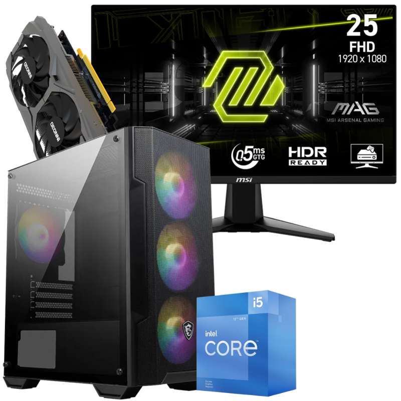 Setup Gamer Special Pc de Bureau Gaming / i5-12400F / GTX 1650 4G / 16 Go Avec Écran Gaming MSI MAG 255F E20 24.5" Full HD IPS / 200 Hz