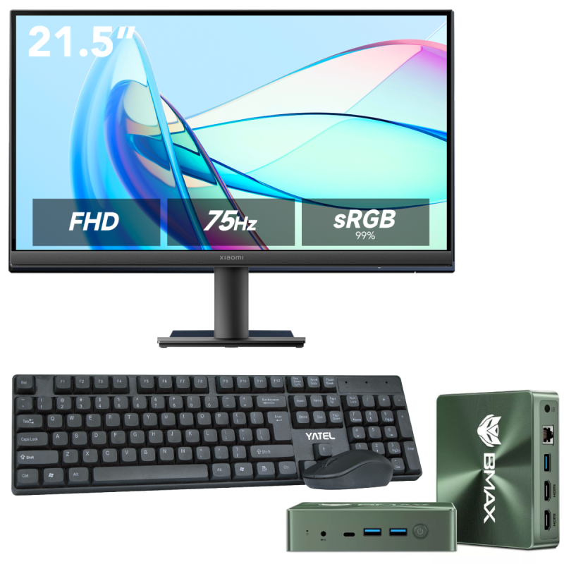 Mini Pc de bureau BMAX B6 TURBO / i5-8257U / 16 Go / 512 Go SSD / Windows 11 / Vert Avec ECRAN XIAOMI A22i EU 21.45'' FHD 75Hz