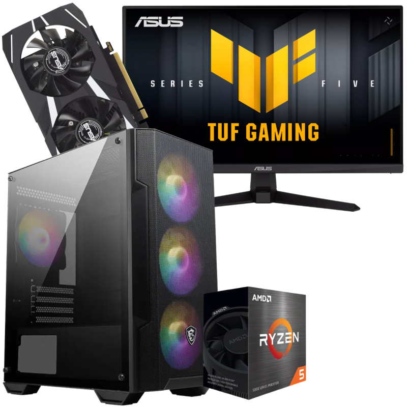 Setup Gamer Special Pc de Bureau Gaming / Ryzen 5 5600 / RTX 3050 6G / 16 Go Avec Écran Gaming Asus TUF Gaming 24.5" Full HD VA / 200 Hz
