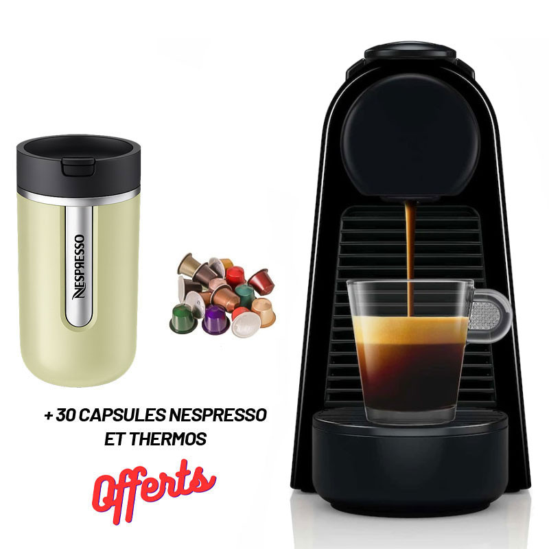 Machine à café Nespresso D30 / Noir AVEC Thermos + 30 Capsules Nespresso Offertes