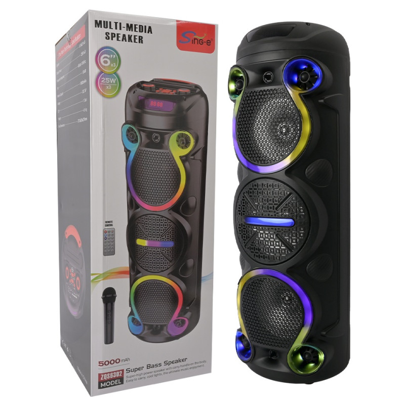 Haut-parleur Bluetooth SING-E ZQS6302 / Lumières RGB / 30W / Avec microphone / Noir